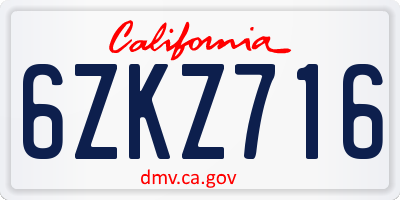 CA license plate 6ZKZ716