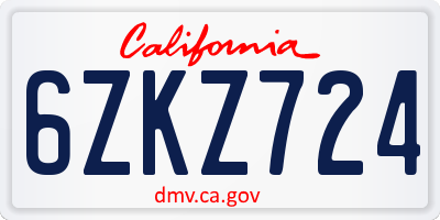 CA license plate 6ZKZ724