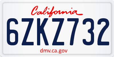 CA license plate 6ZKZ732