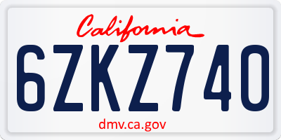 CA license plate 6ZKZ740