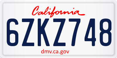 CA license plate 6ZKZ748