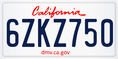 CA license plate 6ZKZ750