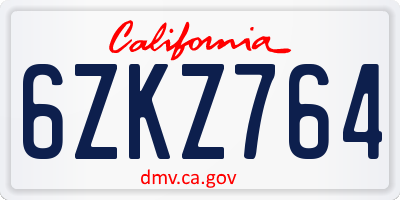 CA license plate 6ZKZ764