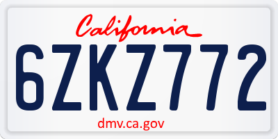 CA license plate 6ZKZ772