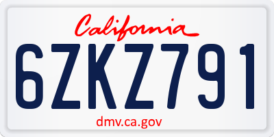 CA license plate 6ZKZ791