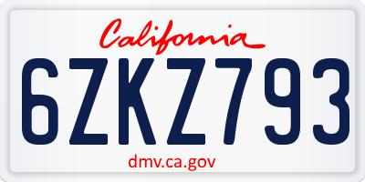 CA license plate 6ZKZ793