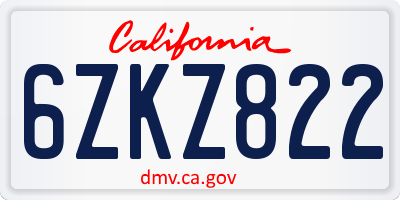 CA license plate 6ZKZ822