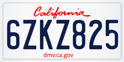CA license plate 6ZKZ825