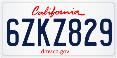 CA license plate 6ZKZ829