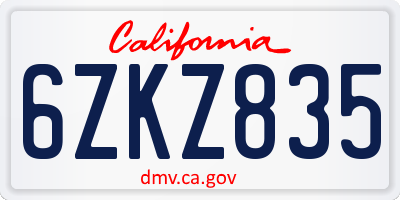 CA license plate 6ZKZ835