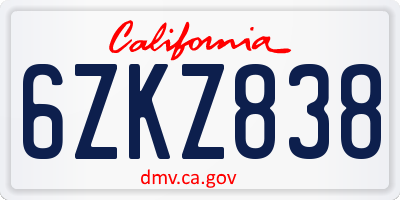 CA license plate 6ZKZ838