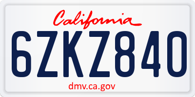 CA license plate 6ZKZ840