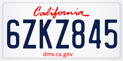 CA license plate 6ZKZ845