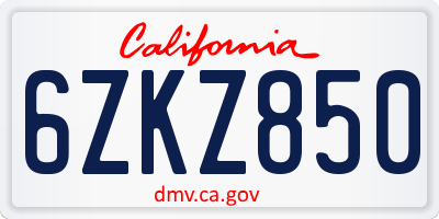CA license plate 6ZKZ850