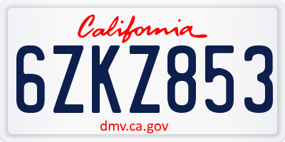 CA license plate 6ZKZ853