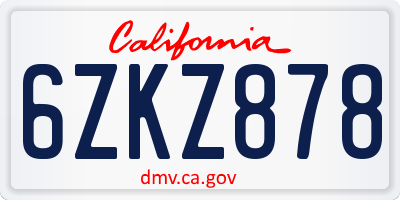 CA license plate 6ZKZ878