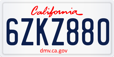 CA license plate 6ZKZ880