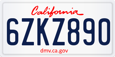 CA license plate 6ZKZ890