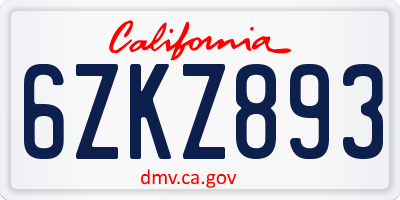 CA license plate 6ZKZ893