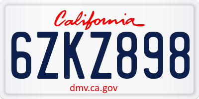 CA license plate 6ZKZ898