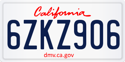 CA license plate 6ZKZ906
