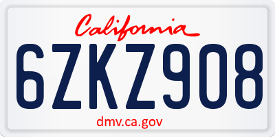 CA license plate 6ZKZ908