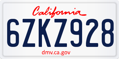 CA license plate 6ZKZ928