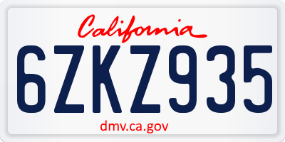 CA license plate 6ZKZ935