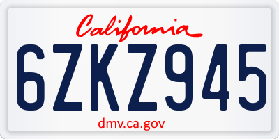 CA license plate 6ZKZ945