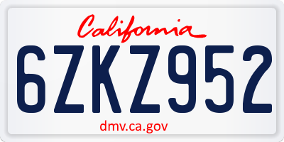 CA license plate 6ZKZ952