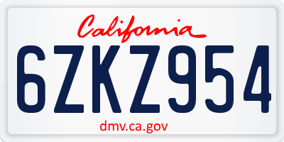 CA license plate 6ZKZ954