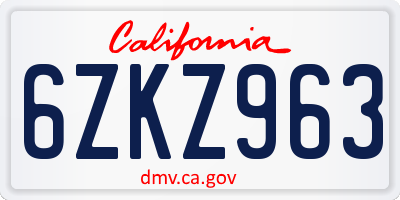 CA license plate 6ZKZ963