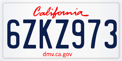 CA license plate 6ZKZ973