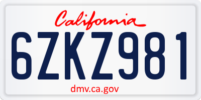CA license plate 6ZKZ981