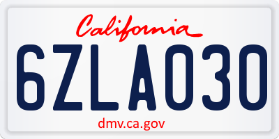 CA license plate 6ZLA030