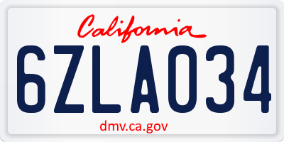 CA license plate 6ZLA034