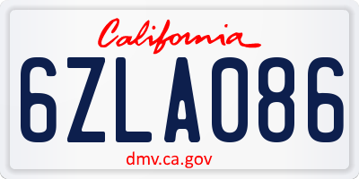 CA license plate 6ZLA086