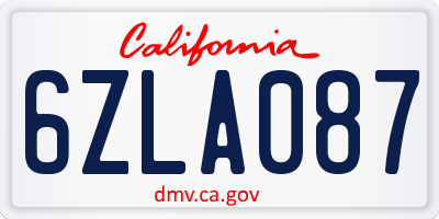 CA license plate 6ZLA087