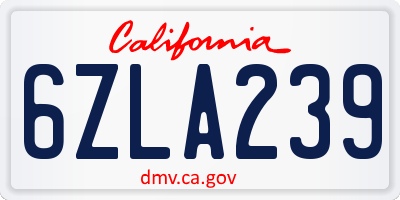 CA license plate 6ZLA239