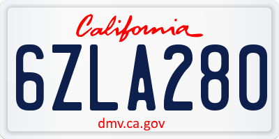 CA license plate 6ZLA280