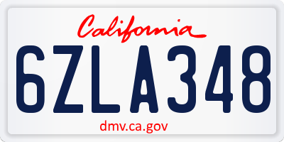 CA license plate 6ZLA348