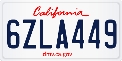 CA license plate 6ZLA449