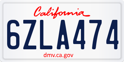 CA license plate 6ZLA474