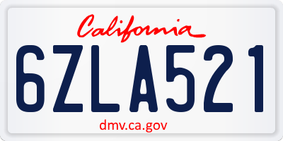 CA license plate 6ZLA521