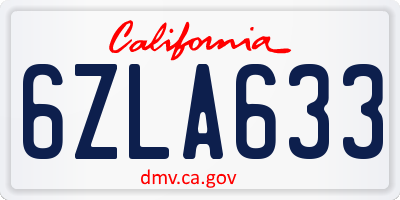 CA license plate 6ZLA633
