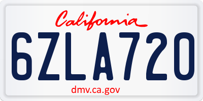CA license plate 6ZLA720