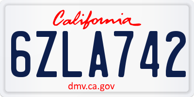 CA license plate 6ZLA742