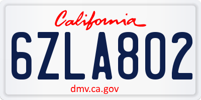 CA license plate 6ZLA802