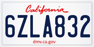 CA license plate 6ZLA832