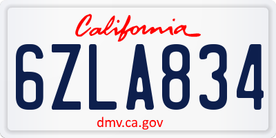CA license plate 6ZLA834